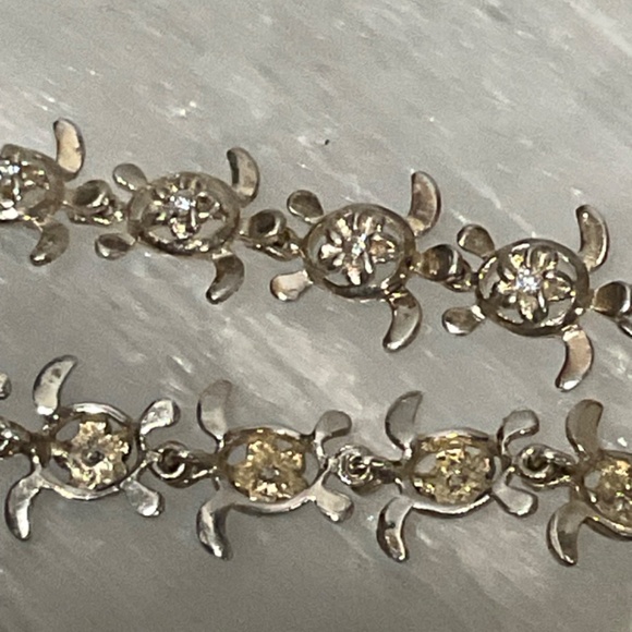 Vintage Sterling Silver Crystal Quartz Stone Turtle Link Bracelet Signed 925 - Picture 6 of 8